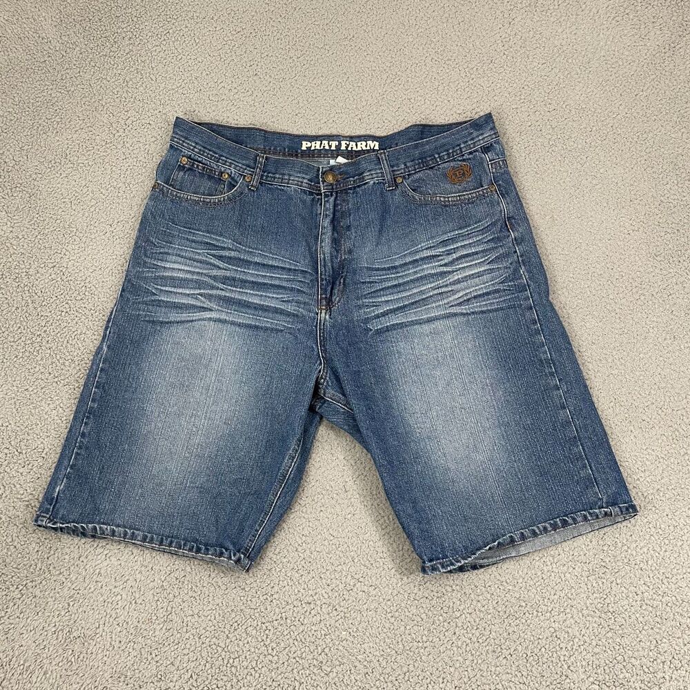 Y2k Phat Farm‎ Denim Shorts Men 40 Medium Wash Baggy Loose Skater VTG Jorts
